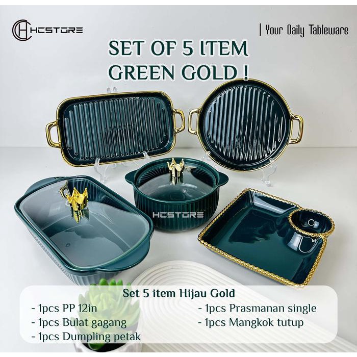 Hcstore Set Perlengkapan Makan Warna Pink Gold 1 Set Isi 5 Item Kitchenware Piring Mangkok