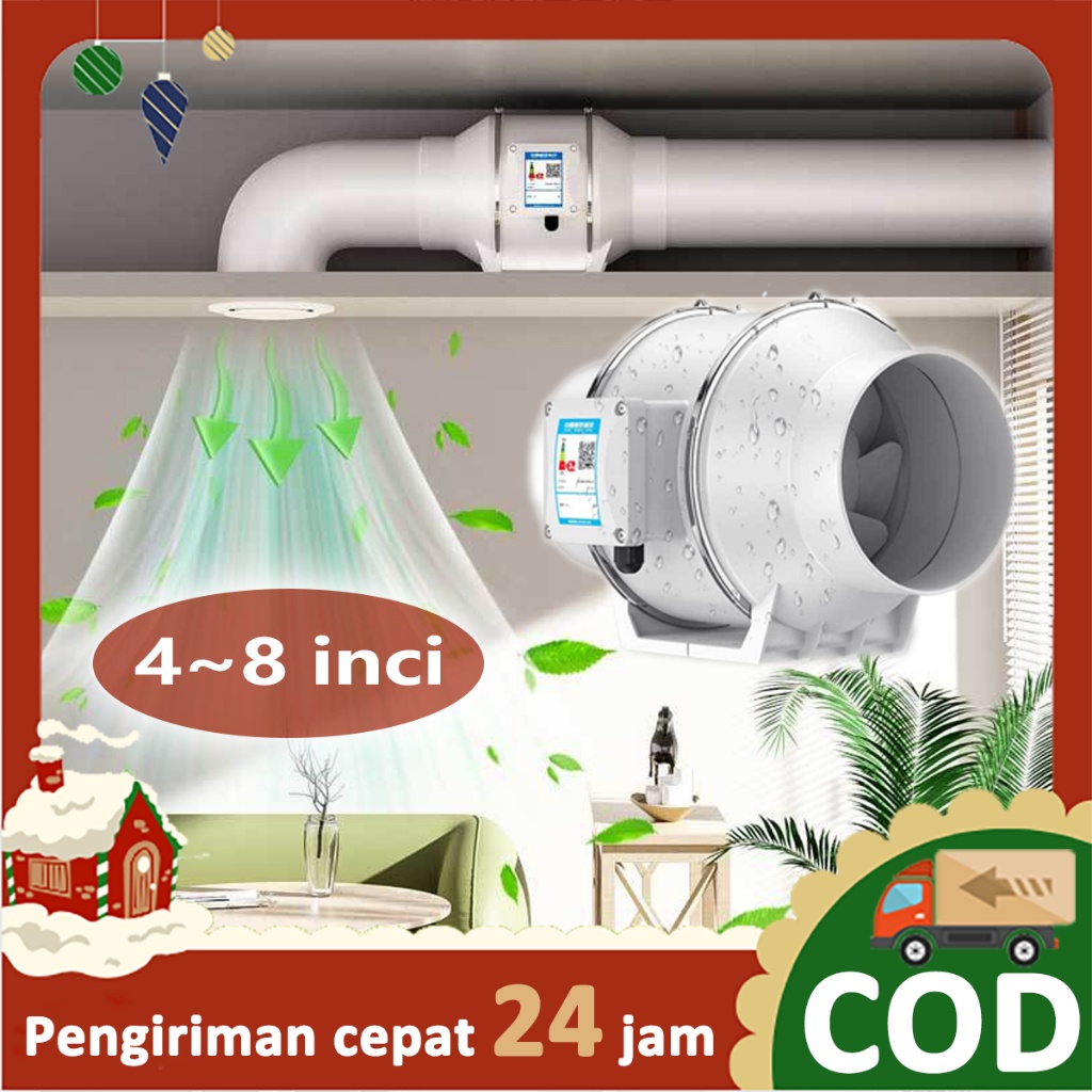 4''/6''/8'' Penghisap Asap Dapur Exhaust Fan Hisap Ekstraktor Air Exhaust Fan Kipas Inline Duct Fan