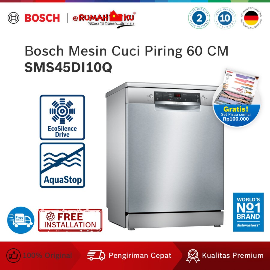 Dishwasher Bosch SMS45DI10Q Seri 4 Silver Inox Freestanding Dishwasher