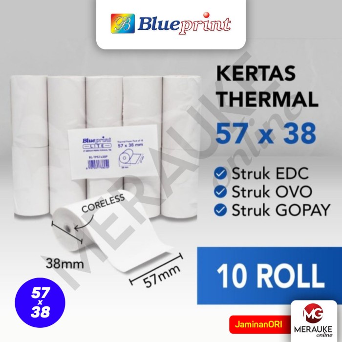 

ATKJaya- BLUEPRINT Lite Kertas Thermal / Kertas Struk 57x38 (1 Pack isi 10 Rol)