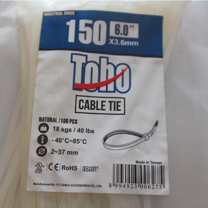 

ATKJaya- Toho Cable Kabel Tali Ties Tie Tis 3.6 mm x 150 isi 100 PUTIH HITAM