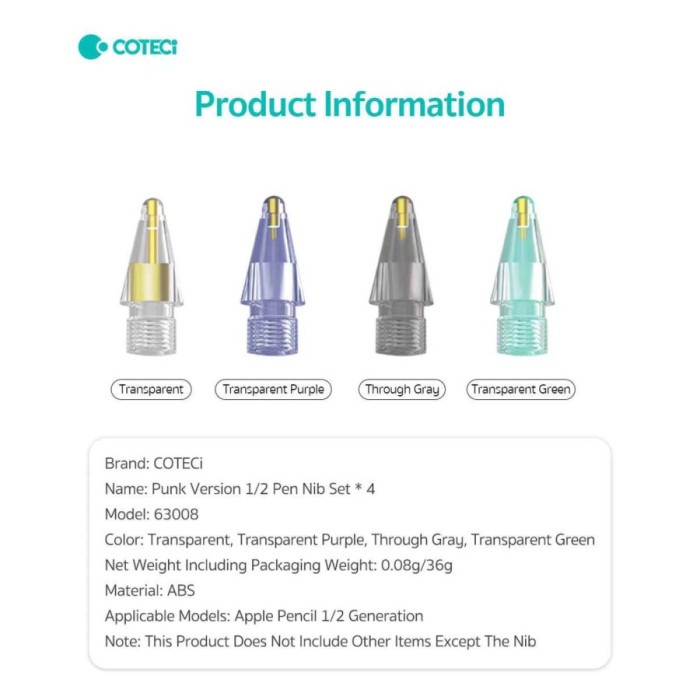 

NIB STYLUS GEN 1 GEN 2 CRYSTAL CLEAR COTECI NIB PENCIL IPAD TIP