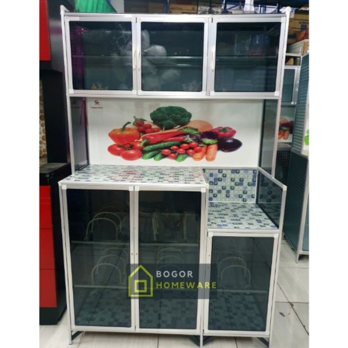 / (KHUSUS BOGOR) RAK PIRING / LEMARI PIRING KACA RIBEN 3 PINTU