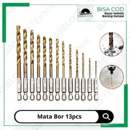 Set Mata Bor Titanium 13pcs Mata Bor Kayu Besi Set Komplit Titanium Twist Drill Set Mata Bor Lengkap