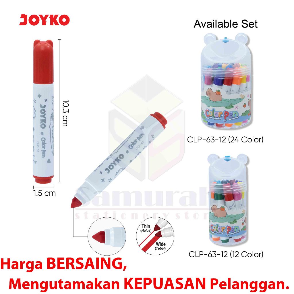 

IK! Color Pen Joyko CLP 63 12 Washable / Spidol 12 Warna CLP-63 Tulis Bisa Cuci / Pena berwarna