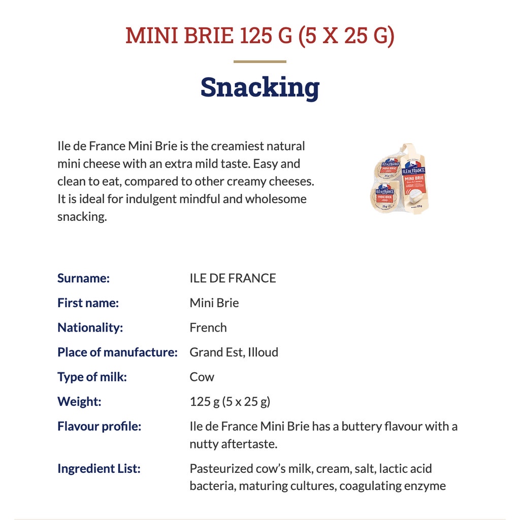 

Ile De France Mini Brie Cheese Keju Brie 5PCS x 25GR