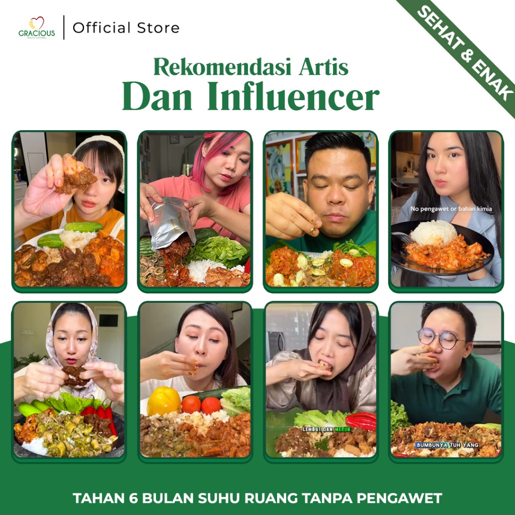 

Gracious Paket Rame-Rame ber-5 Pedas Sehat 2 Chicken Sopan +1 Beef Sopan+ 1 Tuna +1 Cumi Cabe Hijau