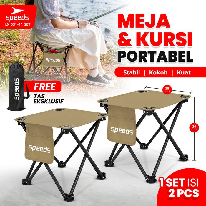 SPEEDS Kursi Lipat Outdoor Portable Kursi Camping Kursi Gunung Bangku Tanpa Sandaran 031-11 Set