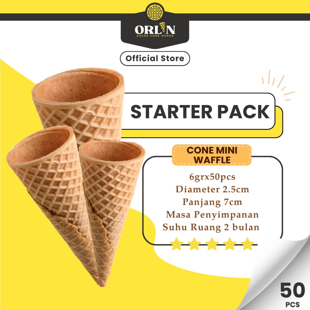 

HJ ORLIN Starter Pack Mini Waffle Cone Ice Cream 50pcs