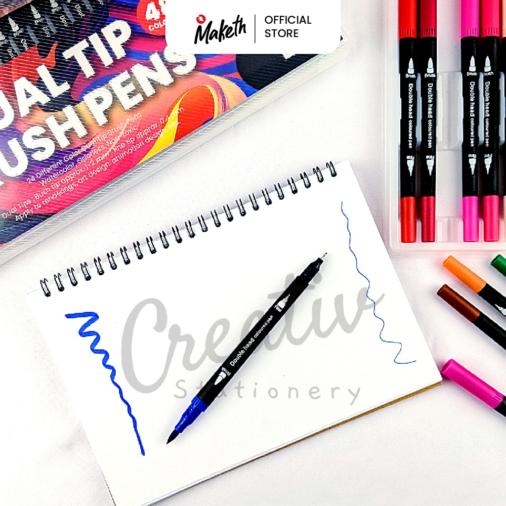 

Brush Pen Spidol Kaligrafi Hitam Dual Sided 2 Sisi Black 24W 24 Warna Bp-24Wbl MAKETH
