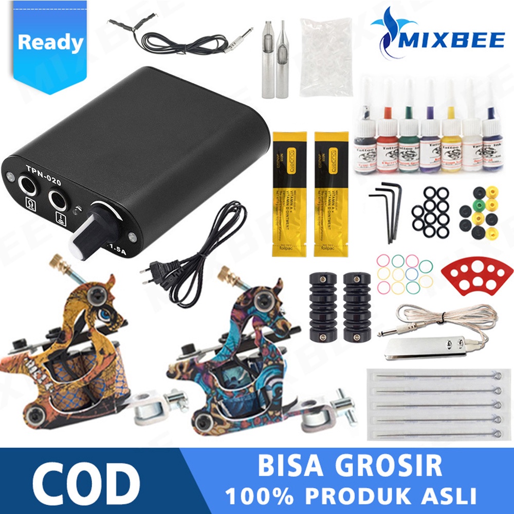 ACCMT- Penjual Laris Mesin Tembak PRO 2 Kit Tato lengkap Pemula Set Sumber Daya Listrik Tinta 7