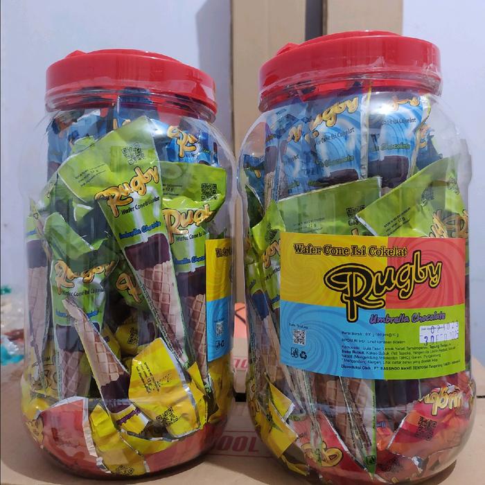 

Rugby Cokelat Payung 60 pcs - Wafer Cone Isi Cokelat Umbrella Chocolate Isi 60 pcs Snack Food
