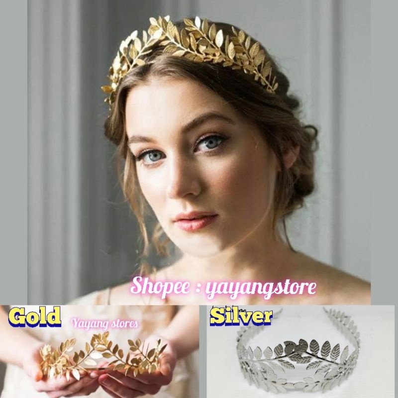 - Mahkota daun emas / Headpiece Tiara Aksesoris Hiasan Kepala daun Yunani Romawi Bridal Pengantin
