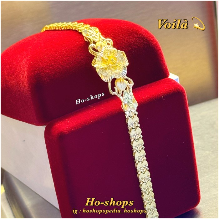 Gelang Bunga Mas Kuning 24K Asli Emas Pure Kadar 99.99%