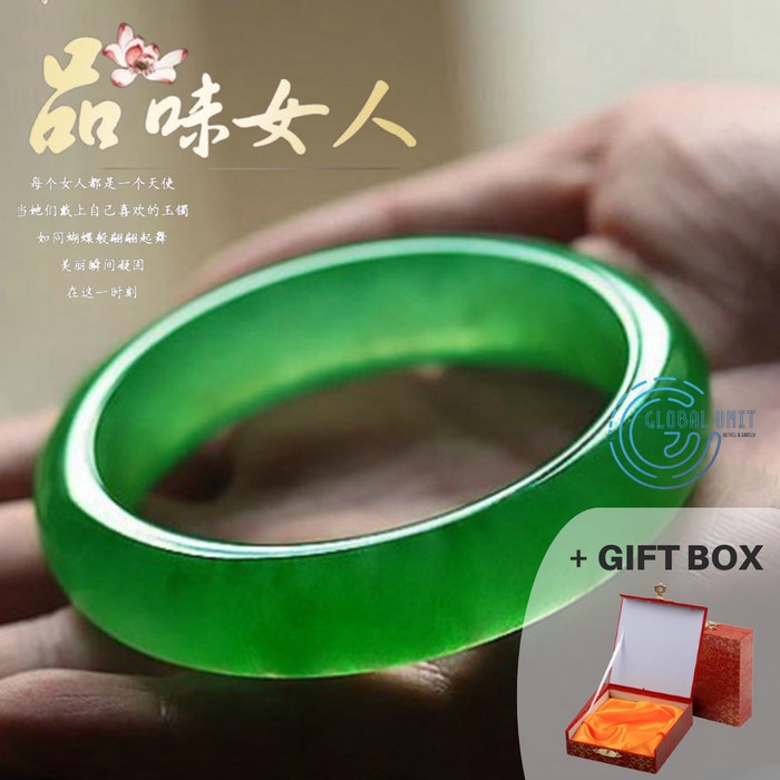 Gelang Batu Giok Es Hijau Alami China / Ice Natural Jade Jadeite 41