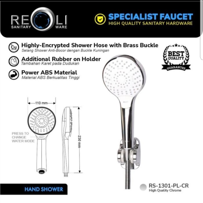 Ready Stok" Reoli Shower Mandi / Hand Shower Set Warna Chrome