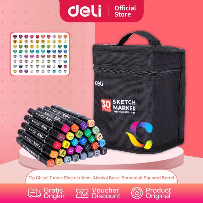 

Flash Sale - Deli Sketch Marker 2 Tip E70806 40 Warna Spidol Mewarnai