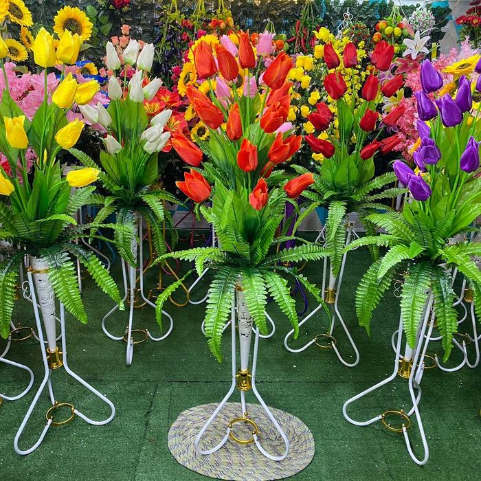 BUNGA HIAS BUNGA TULIP JUMBO 20 KUNTUM SET POT BUNGA PELASTIK HIASAN