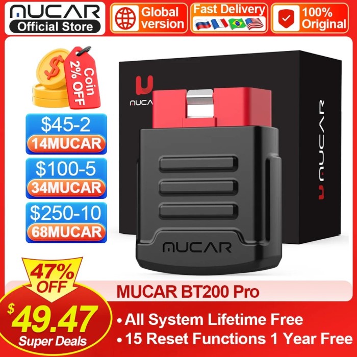 1-10pcs MUCAR BT200/BT200 PRO OBD2 Car Diagnostic Tools Automotive
