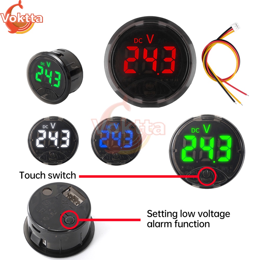 DC 7-120V DC 0-120V LED Display Voltmeter Round Two/Three Wire Panel Voltage Meter DC Touch Voltage 
