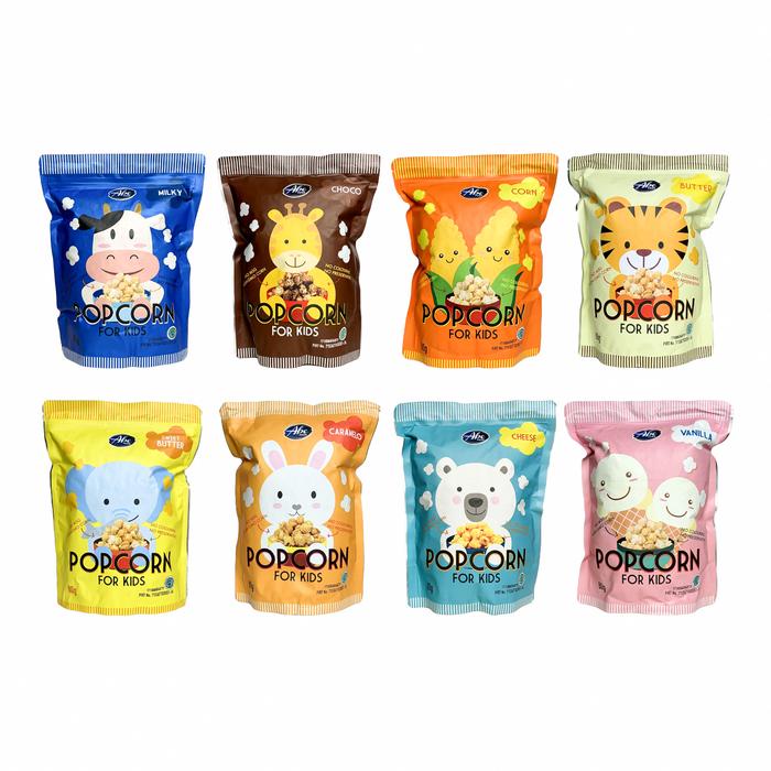 

ABEFOOD Popcorn 80g Snack Corn Anak Cemilan Jagung Rasa Coklat, Vanila, Butter, Milk, Caramel