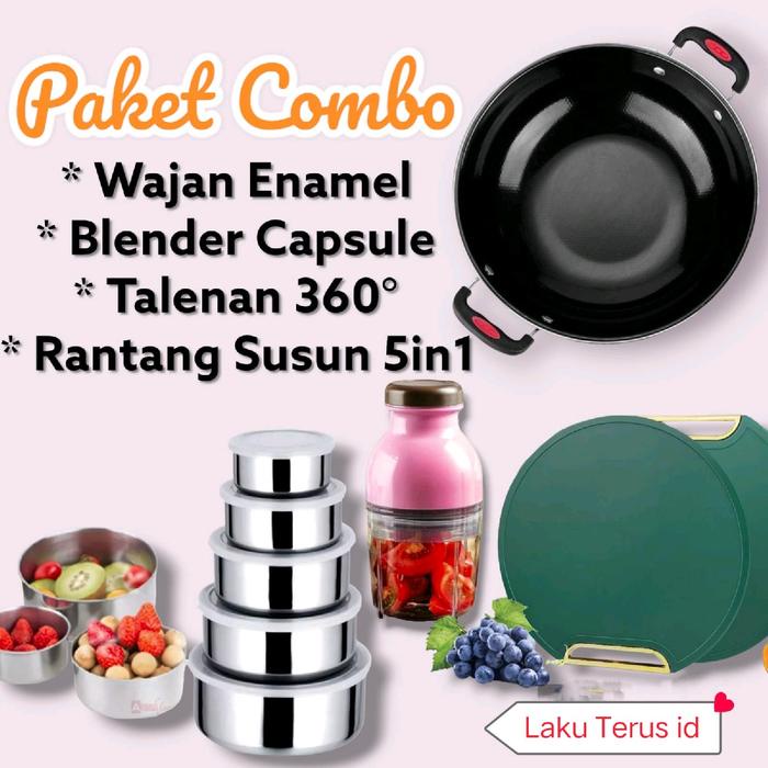 

LT 010 Paket Combo 8in1 Blender Capsule Wajan Enamel Talenan 360 Rantang Susun 5 Buah Kitchenware