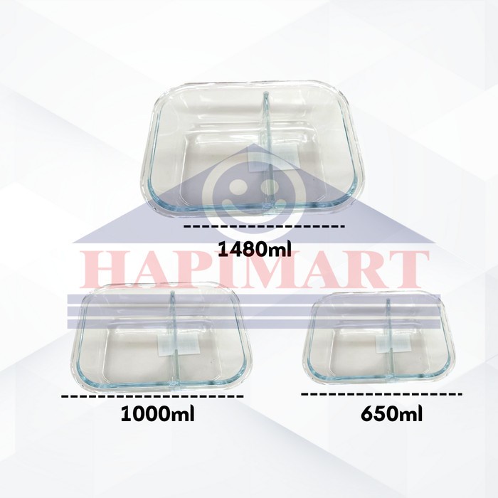 (Good) Glasslock Wadah Tempat Makanan Persegi 2 Sekat Storage Putih Satuan