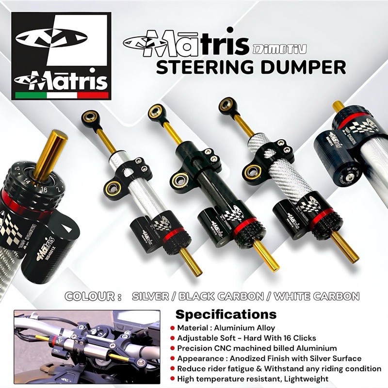 Steering Dumper Matris Carbon Stabilizer Steering Dumper Panjang Pendek 16 Klik Matris Stabilizer
