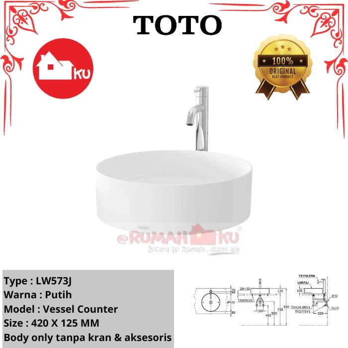 Terlaris Wastafel Meja Toto Lw573J Console Lavatory Body Only
