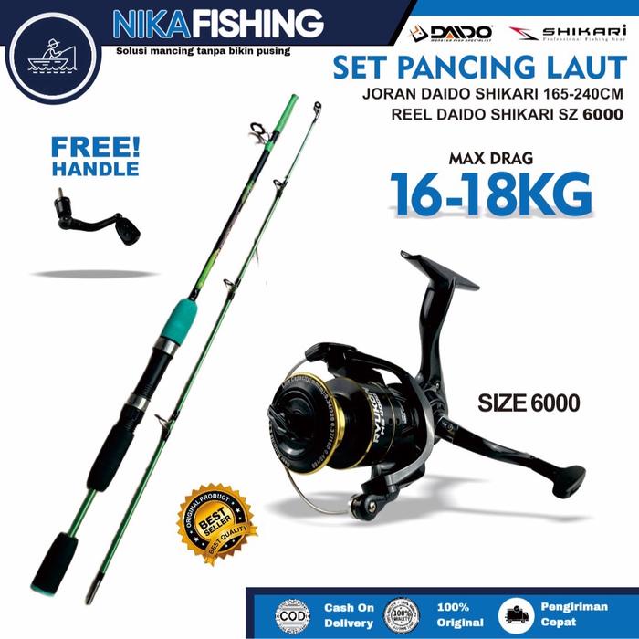 Promo Paket Set Joran Pancing Laut Strong Fiber Glass Dan Reel Daido Shikari Size 4000 Dan 6000 Tbk