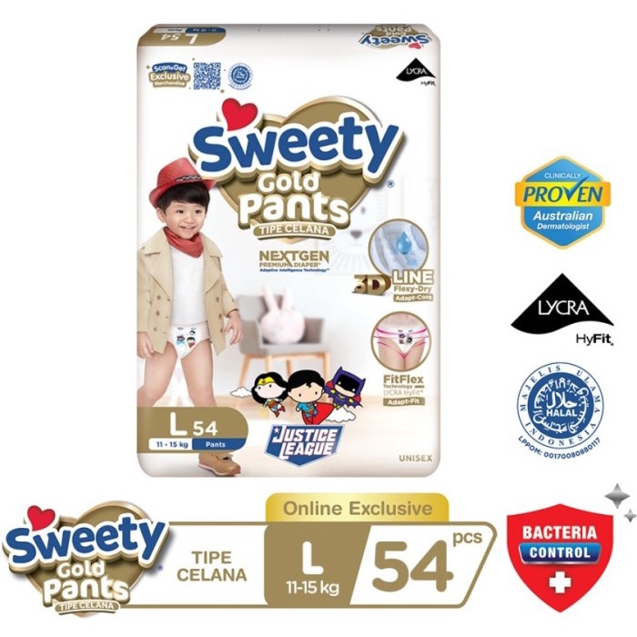 {{ Popok Bayi Sweety Gold Pants L54 Sweety Popok Sweety L 54 Diapers Ready }}