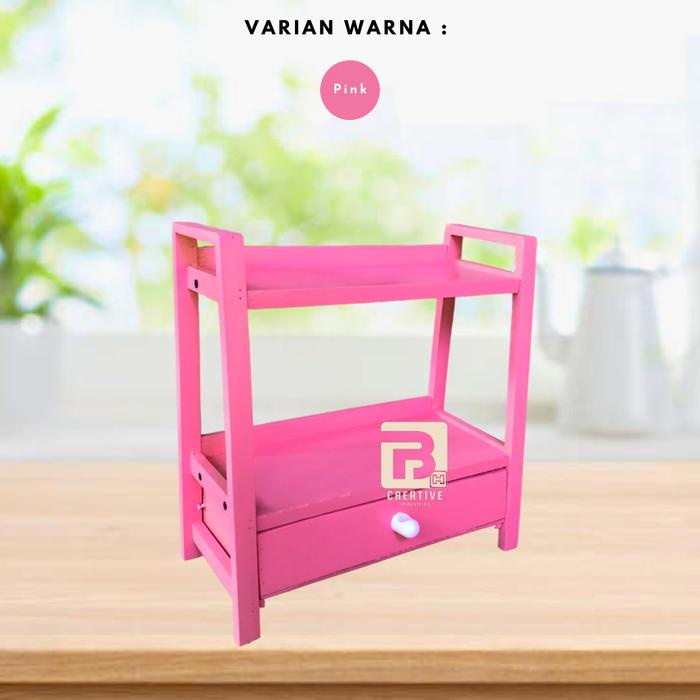 {{ Rak Bumbu Dapur Kayu Kombinasi Laci Rak Susun Laci Rak Kosmetik Make Up Ready }}