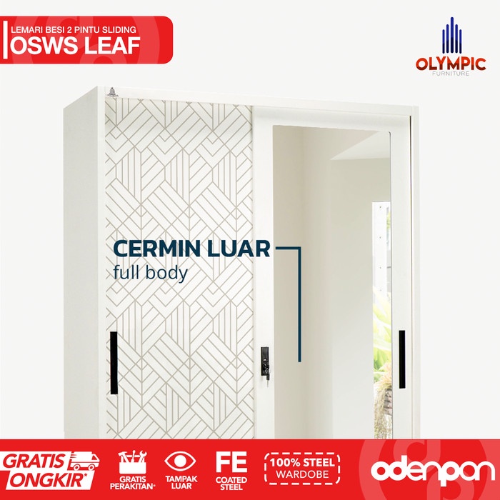 Olympic Lemari Pakaian Baju 2 Pintu Besi Sliding Minimalis Osws Leaf Furniture