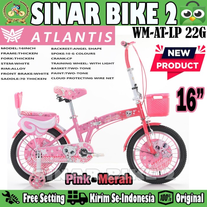 Sepeda Lipat Anak Perempuan ATLANTIS 22 G Ukuran 16 Inch Kode 1476