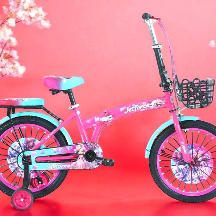 Sepeda lipat anak 18 inch(6 sd 8 tahun) pink cantik bisa dilipat lengkap dengan roda bantu Kode 506