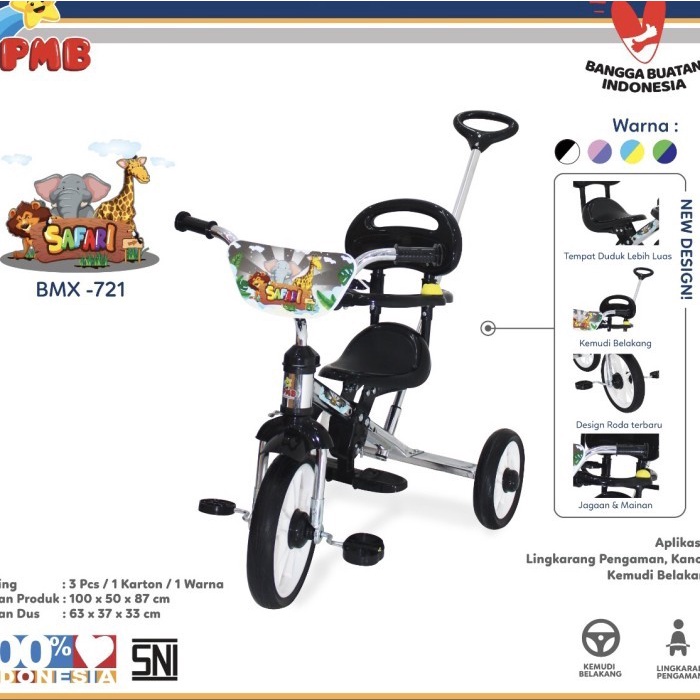 Sepeda Roda Tiga Anak PMB 721 BMX Safari Pmb721 Dorongan Pengaman Kode 1431