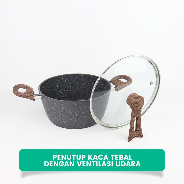 Panci Soup Granit Panci Rebus 20-24cm Tutup Kaca Panci Soup Granit Kitchenware