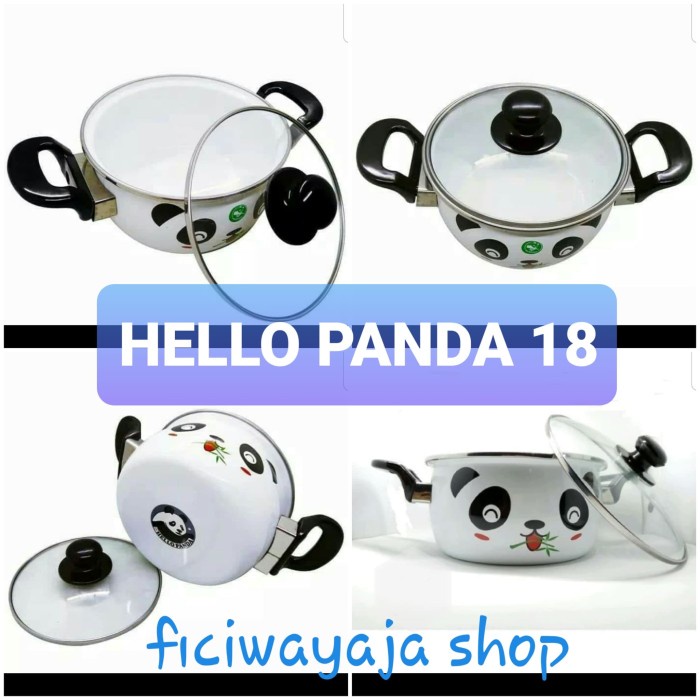 PANCI HELLO PANDA, PANCI ENAMEL MASPION 18CM, PANCI TUTUP KACA 18CM