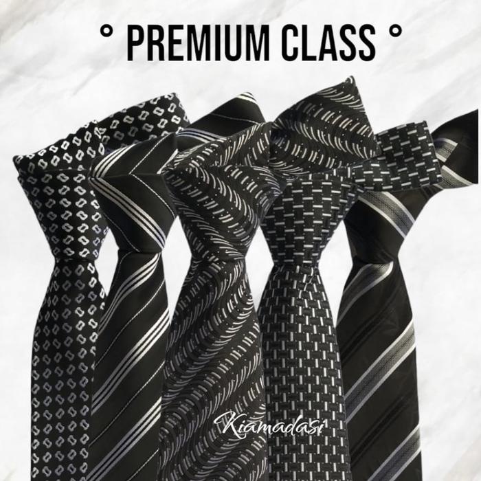 Dasi Pria Panjang HItam Motif Formal Ikat Manual
