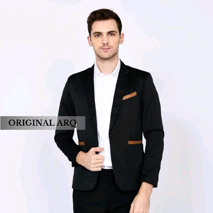 JAS BLAZER PRIA WARNA HITAM LIS COKLAT POLOS TERBARU Formal SlimFit Kantor Casual Panjang Putih
