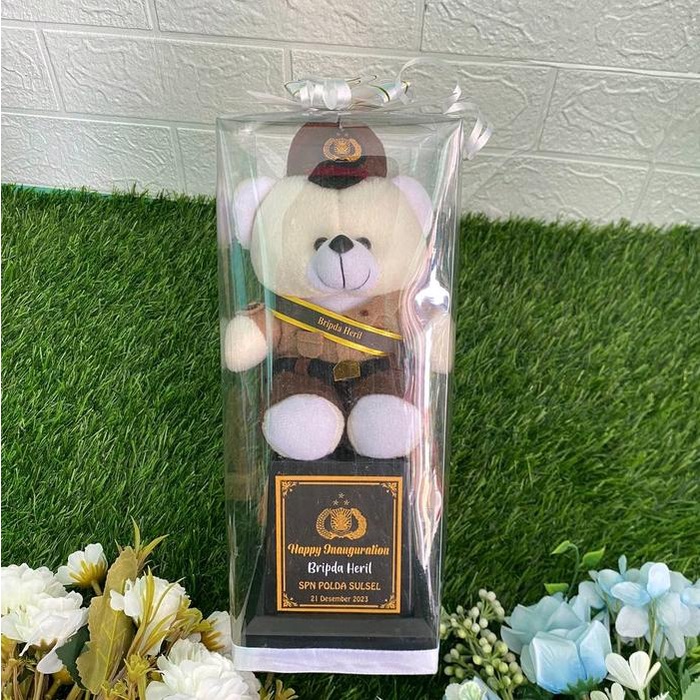 Boneka Bear Piala Profesi Polisi Polwan Box Mika 26Cm Hadiah Kelulusan Pelantikan Polisi Tni Brimob