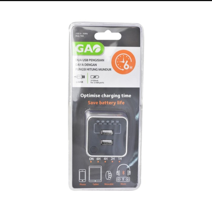 Saklar Charger Stop HP Laptop Original Gao Countdown Timer 2 port USB