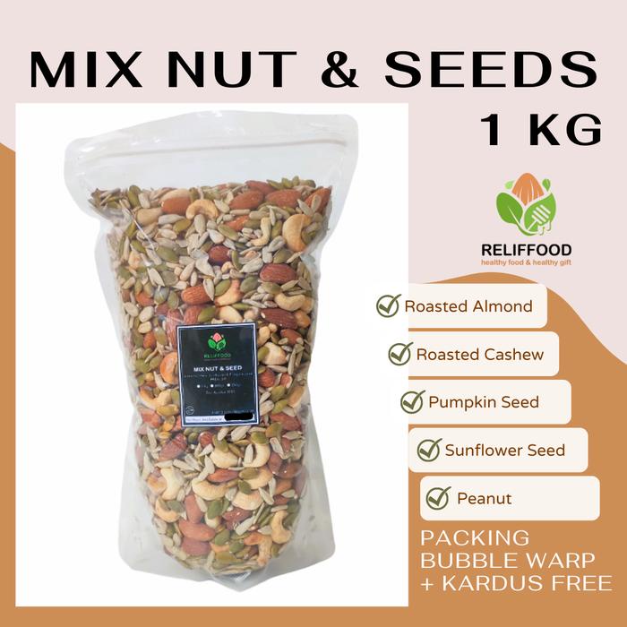 

MIX NUT & SEEDS 1 KG PREMIUM 4 VARIAN - ALMOND METE MEDE BIJI BUNGA MATAHARI PUMPKIN Food Snack