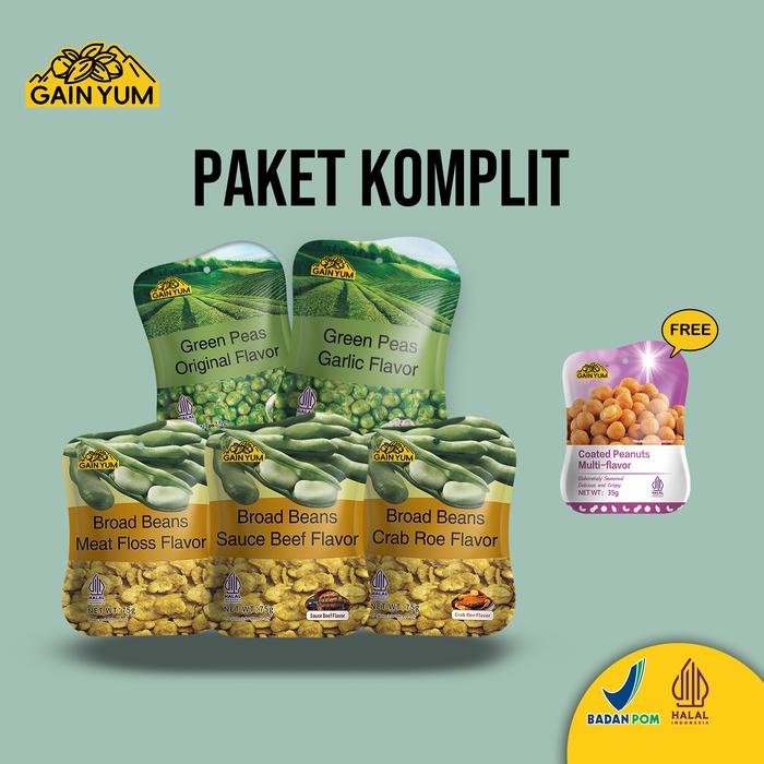 

terbaru !!! [ paket komplit ] gain yum snack - all varian kacang polong dan kacang koro ukuran 75g