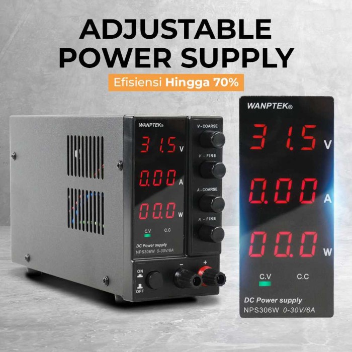 JT READY WANPTEK ADJUSTABLE POWER SUPPLY DC REGULATED POWER 30 V 6 A - NPS306W