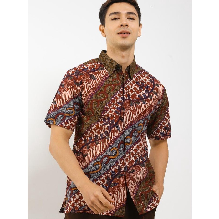 Product Laris Arjuna Weda Hem Batik Pria Motif Parang Kawung - Body Fit Bahan Katun Lengan Pendek