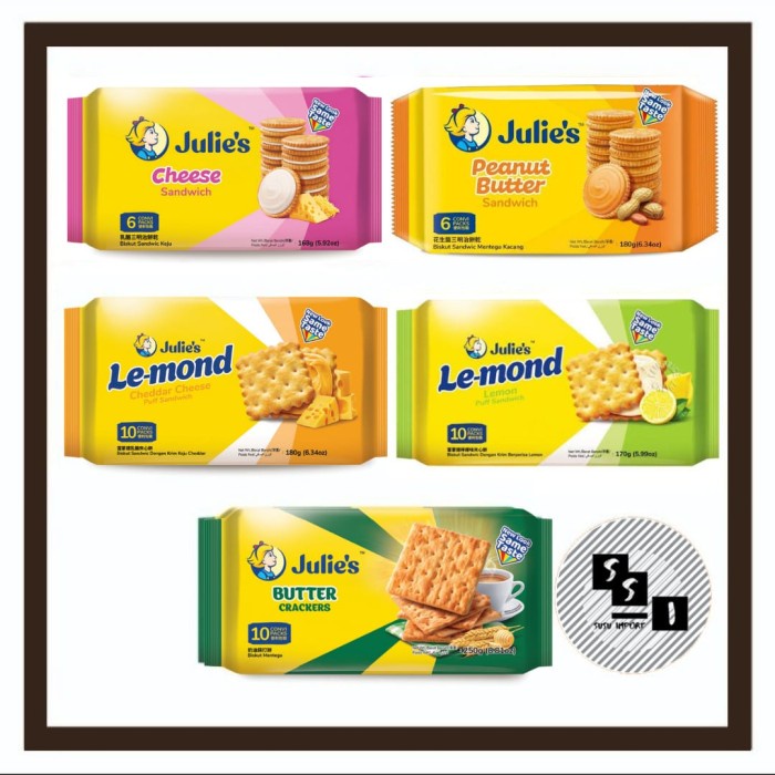 

Biskuit Julies/ Julie'S/ Kacang/ Lemon/ Cheese/ Le-Mond Cheese/ Butter Promo