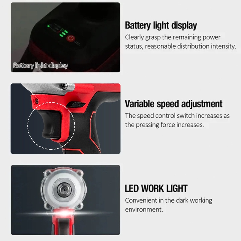 Promo Ironhoof Cordless Impact Wrench Impact Baterai Mesin Bor Untuk Baut Mobil Impact Brushless