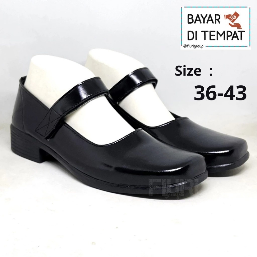 PROMO / FIURI - SEPATU PANTOFEL SLIP ON HAK 3CM WANITA HITAM 36-43 BERTALI - SEPATU SEKOLAH WARNA