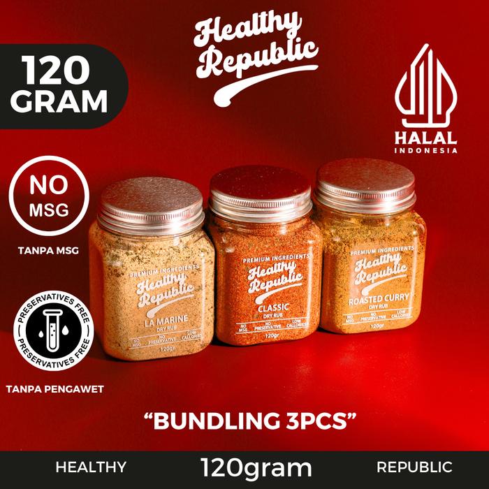 

[ BUNDLE 3pcs BEBAS PILIH ] Healthy Republic Dry Rub Bumbu Marinasi Dry Rub 120Gram Serba Guna No
